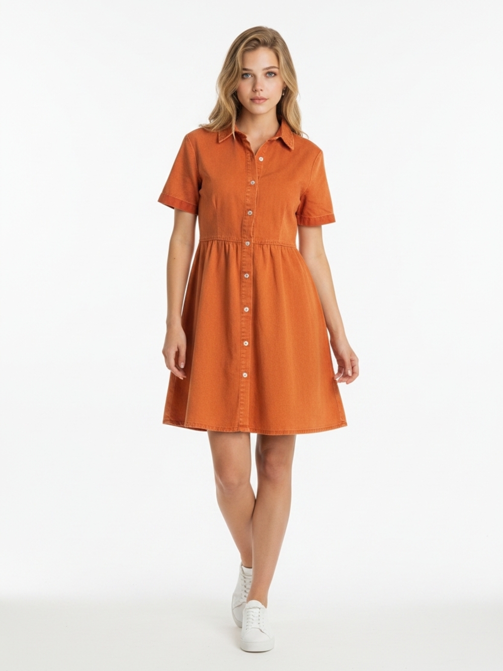 Source Unknown Orange Short-Sleeve Button-Front Mini Dress
